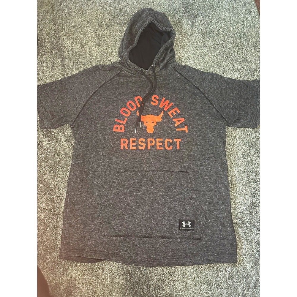 Under Armour Project Rock Hoodie Mens XL Blood Sweat Respect Short Sleeve Black